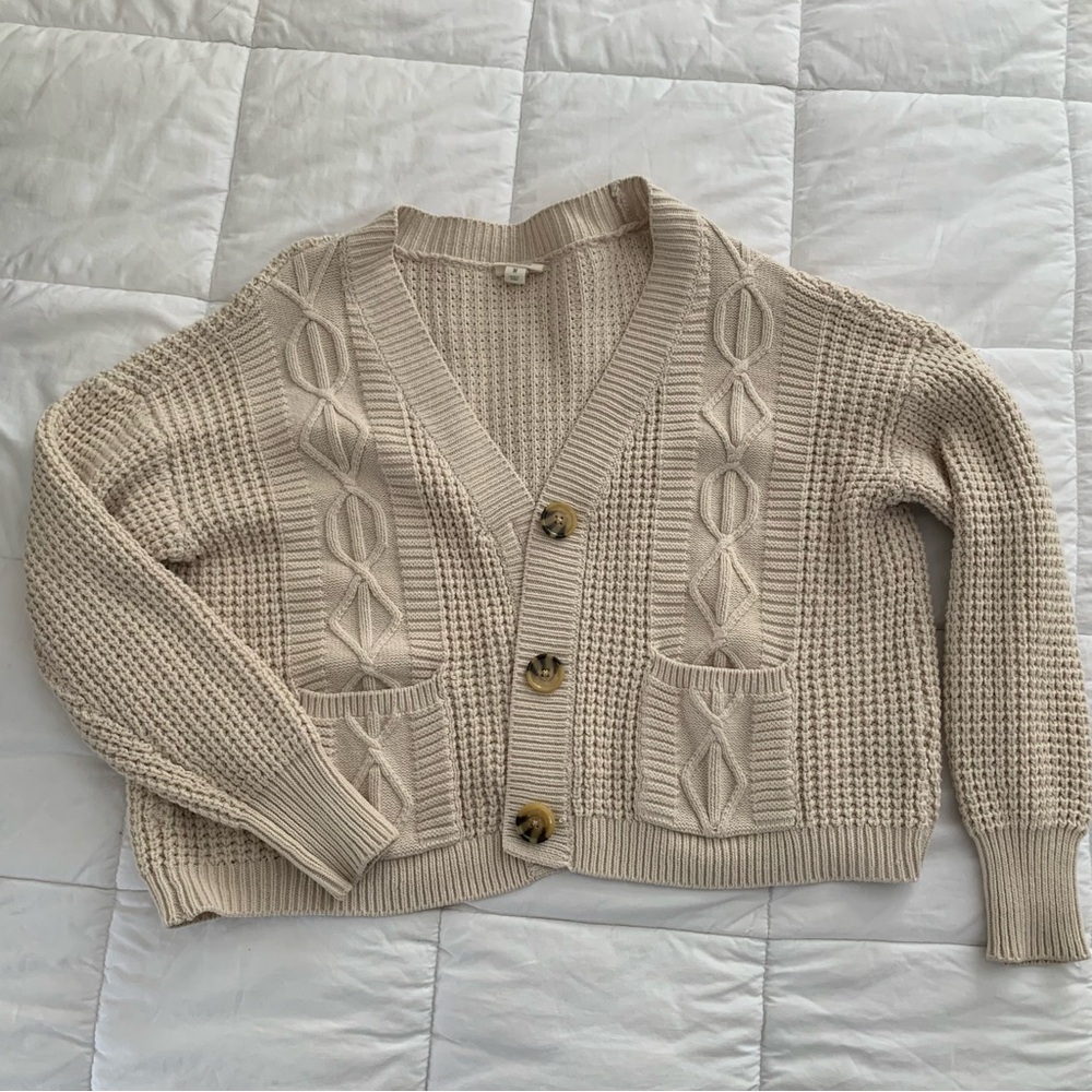 a.n.a Cream Cable Knit Cardigan Sweater